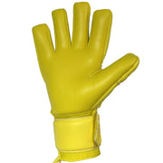 Yellow Goalkeeper Soccer Glove with 4mm of German Contact Latex on the palm and 8mm of contact latex on the backhand. This is a Negative Cut Soccer Goalie Glove.